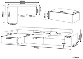 3-miestna modulárna zamatová rohová pohovka s taburetom pravostranná béžová HELLNAR Beliani