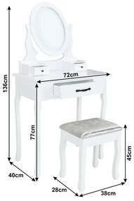 Toaletný stolík s taburetkou Linetik (biela). Vlastná spoľahlivá doprava až k Vám domov. 1015638