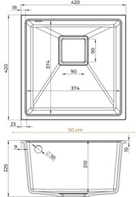 Sink Quality Argon 50, kuchynský granitový drez 420x420x225 mm + chrómový sifón, biela, SKQ-ARG.W.1KBO.50.X