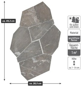 Kamenná dlažba Montago, polygonálna, sivá, antracitová, 9 ks