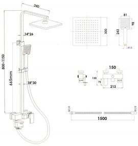 Sprchová súprava KABE s výtokom do vane - čierna matná - hlavica 30x30 cm