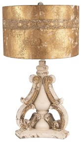 Béžovo - zlatá drevená stolná lampa Brocante Look - Ø 40*70 cm E27/max 1*60W
