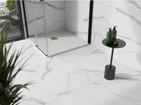 Mexen Stone+, štvorcová vanička z minerálneho kompozitu 100 x 100 cm, biela, zlatá lesklá krytka, 44101010-G