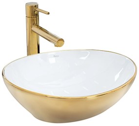 Rea Sofia, umývadlo na dosku 41x35x13,5 cm, biela-zlatá lesklá, REA-U0456