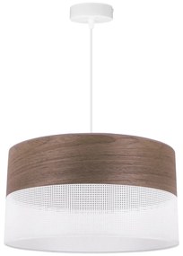 Závesné svietidlo Wood, 1x hnedá orechová dýha/biele PVCové tienidlo, (fi 40cm)