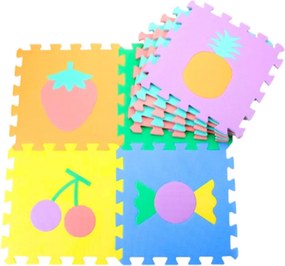 LEAN Penové puzzle podložka ovocie a sladkosti EVA pena farebná 16 dielov