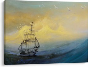 Obraz - Maľba lode na mori (70x50 cm)