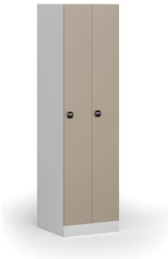 Kovová šatníková skrinka S1 zúžená, 2 oddiely, 1850 x 500 x 500 mm, zámok s čítačkou RFID kariet, béžové dvere