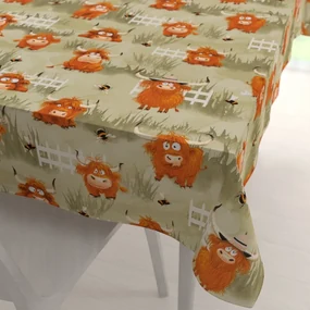 Biante Detský bavlnený obdĺžnikový obrus Sandra SA-612 Býčky na pastve na zelenom 140x200 cm