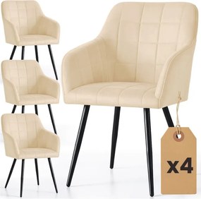 Sada štyroch jedálenských stoličiek LUXANO zamatové, béžové / čierne nohy (4 ks)