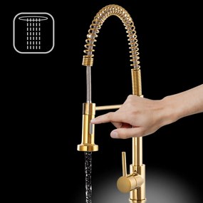 Gamma Spiral, stojanková drezová batéria s elastickou výlevkou, zlatá lesklá, GMA-BSL-GD