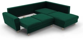 Zelená zamatová rozkladacia/s úložným priestorom rohová pohovka (pravý roh/do L) Kyoto – Cosmopolitan Design