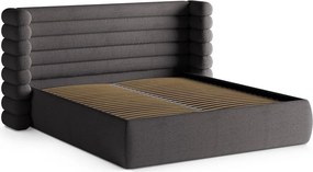 Tmavosivá čalúnená dvojlôžková posteľ s úložným priestorom s roštom 200x200 cm Mount – Micadoni