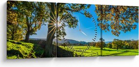 Obraz - Výhľad na pole (s hodinami) (90x30 cm)