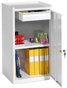 Malá kovová skrinka SERVE, 1 zásuvka, 900x500x450 mm, biela