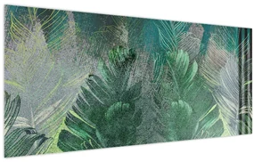 Obraz - Betónová textúra s listami (120x50 cm)