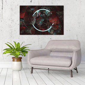 Obraz - Neónový kruh medzi palmami (90x60 cm)