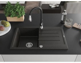 Mexen Bruno, 1-komorový granitový drez 795x495x200 mm a drezová batéria Savita, čierna-zlatá metalíza, 6513-75-672601-70