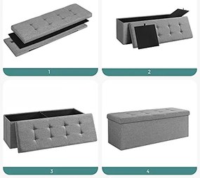 Taburetka s úložným priestorom, 38x110x38cm, svetlo sivá