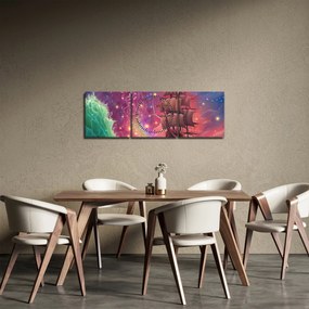 Obraz - Loď s vesmírnou oblohou (s hodinami) (90x30 cm)