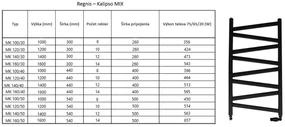 Regnis Kalipso MIX, Vykurovacie teleso 440x1600mm, 595W, čierna matná, MK160/40/BLACK