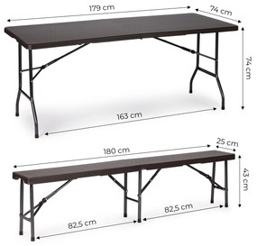 Cateringový stôl 180 cm + 2 lavice Ratanový banketový set