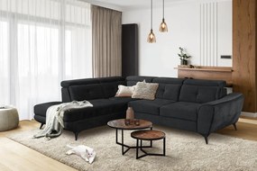 Rohová sedacia súprava Sergio, čierna látka, ľavý roh