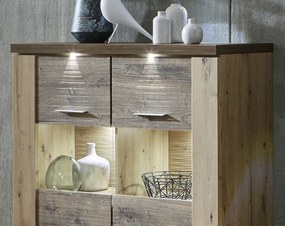 Obývacia stena Grande, dub artisan / dub Ribbeck, s osvetlením