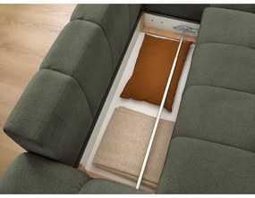 Zelená ženilková rozkladacia/s úložným priestorom rohová pohovka (pravý roh/s leňoškou) Everest – Bobochic Paris