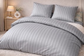Hotelové damaškové povlečenie sivé 140x200/70x90 cm – prúžok, zips