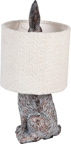 Šedá stolná lampa králik s bielym chlpatým tienidlom Rabbi - Ø 20*43 cm / E27