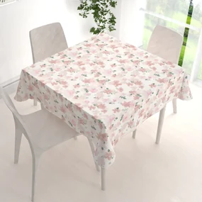 Biante Zamatový štvorcový obrus Tamara TMR-036 Ružovo-béžové akvarelové kvety na bielom 130x130 cm