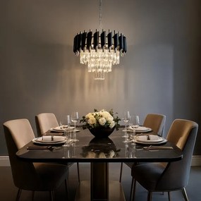 Luster na reťazi CRISTAL 5xE14/10W/230V, priemer 38 cm, čierna / matný chróm