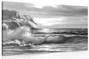 Obraz ráno na mori v čiernobielom prevedení - 60x40