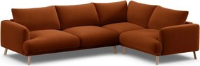 Zamatová rohová pohovka v terakotovej farbe (pravý roh/do L) Naomi – Micadoni