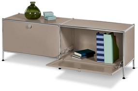 Nízky kovový stolík »CN3« s 2 výklopnými dvierkami, tmavošedý