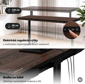 Elektrický písací stôl sit-stand so zásuvkou a bezdrôtovou nabíjačkou Qi čierny/orech, 1600 mm: ELLIS