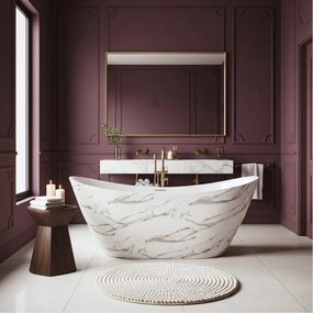 Rea Ferrano Slim, voľne stojaca vaňa 170x73 cm, imitácia kameňa, biely click-clack, REA-W0505