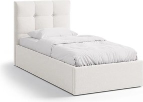 Krémovobiela čalúnená jednolôžková posteľ s úložným priestorom s roštom 90x200 cm Phaedra – Micadoni