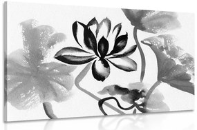 Obraz akvarelový lotosový kvet v čiernobielom prevedení - 120x80