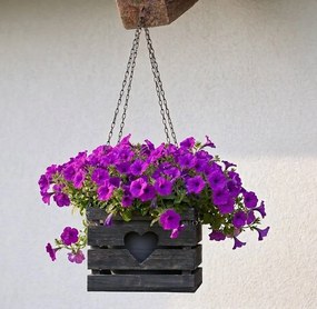 AMADEA Drevený závesný obal na kvetináč so srdcom tmavý, 27x27x21 cm, český výrobok