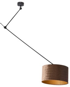 Závesná lampa čierna so zamatovým tienidlom s krokodílím vzorom 35cm - Blitz