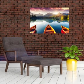 Obraz - Jazero s loďkami (90x60 cm)