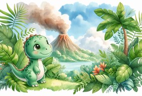 Fototapeta - Dino a sopka (147x102 cm)