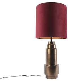 Stolná lampa v štýle Art Deco bronzová s tienidlom z zamatu červenej farby so zlatom 40 cm - Bruut
