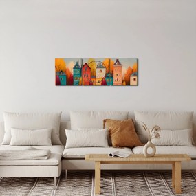 Obraz - Jesenná dedina (s hodinami) (90x30 cm)