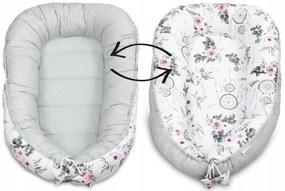 Obojstranné hniezdočko (kokon) pre bábätko - BABYMAM PREMIUM set 7v1 - Lapač snov so sivou Minky