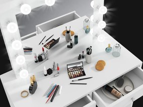 Toaletný stolík so zrkadlom 12 LED biely, 2 zásuvky