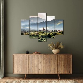 Obraz - dedinka v hmle (150x105 cm)