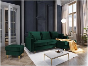 Zelená rozkladacia pohovka s úložným priestorom Mazzini Sofas Muguet, pravý roh